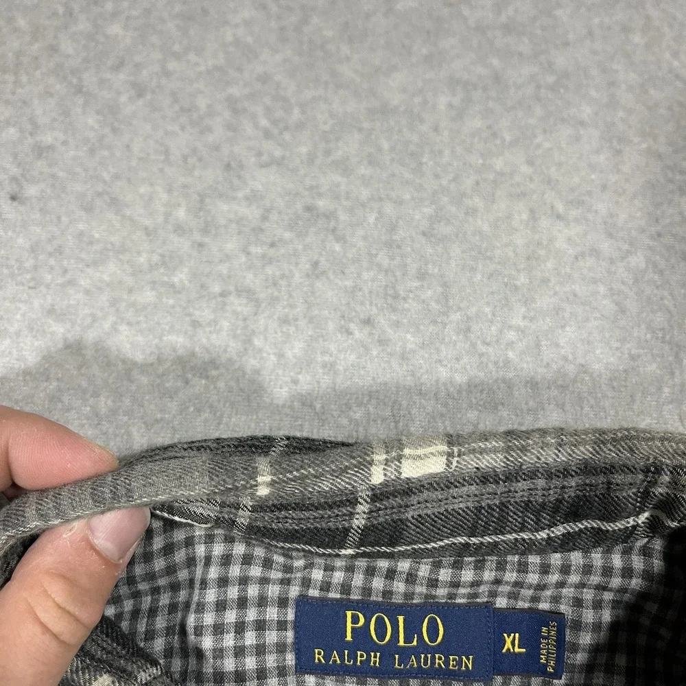 Polo Ralph Lauren Shirt Mens XL Gray Flannel Pearl Snap Western Plaid Cotton LS
